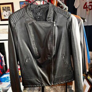 G by Guiliana Black Moto/Biker Jacket in Faux Leather~Detailed Stitching~Lined